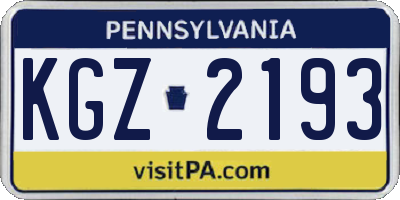 PA license plate KGZ2193