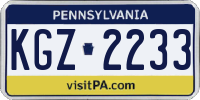 PA license plate KGZ2233