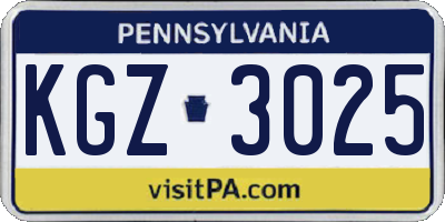 PA license plate KGZ3025