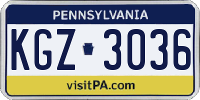 PA license plate KGZ3036