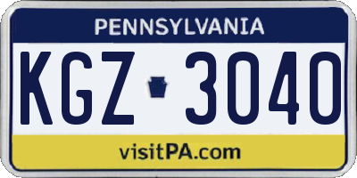 PA license plate KGZ3040