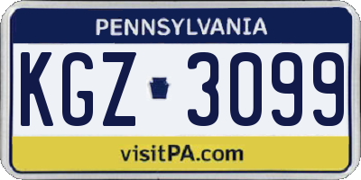 PA license plate KGZ3099