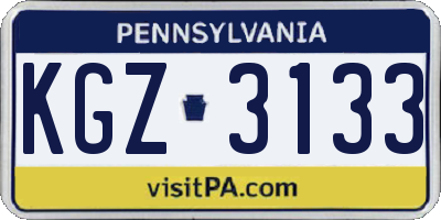 PA license plate KGZ3133