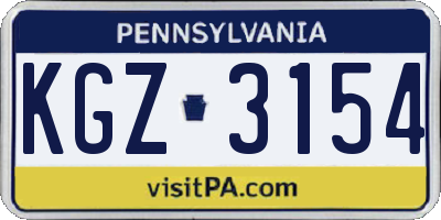 PA license plate KGZ3154