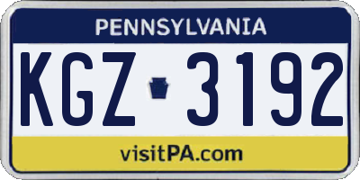 PA license plate KGZ3192