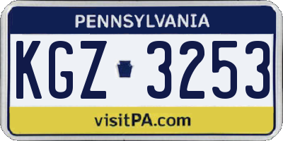 PA license plate KGZ3253
