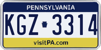 PA license plate KGZ3314