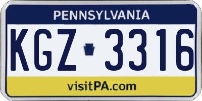 PA license plate KGZ3316