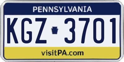 PA license plate KGZ3701