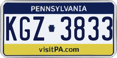 PA license plate KGZ3833