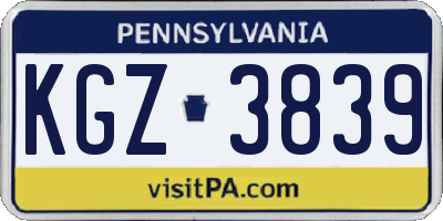 PA license plate KGZ3839