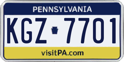 PA license plate KGZ7701