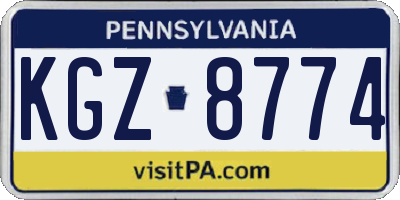 PA license plate KGZ8774