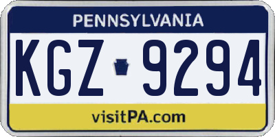 PA license plate KGZ9294