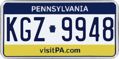 PA license plate KGZ9948