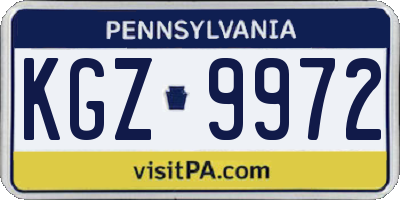 PA license plate KGZ9972