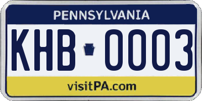 PA license plate KHB0003
