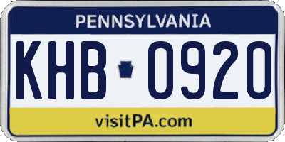 PA license plate KHB0920