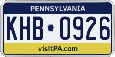 PA license plate KHB0926