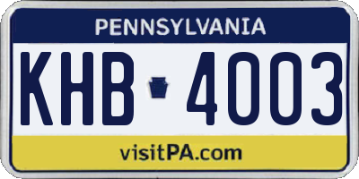 PA license plate KHB4003