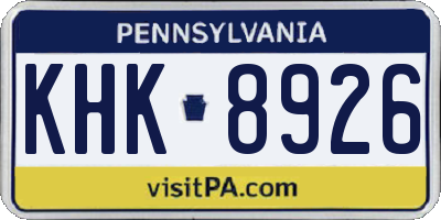 PA license plate KHK8926