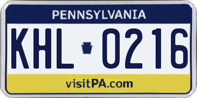 PA license plate KHL0216