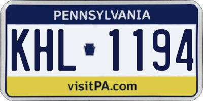 PA license plate KHL1194