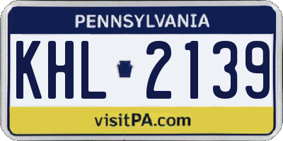 PA license plate KHL2139