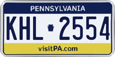 PA license plate KHL2554