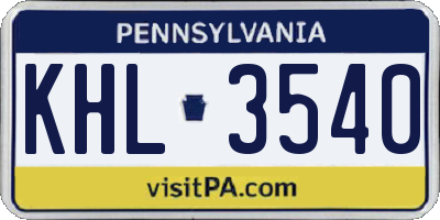 PA license plate KHL3540