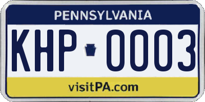 PA license plate KHP0003