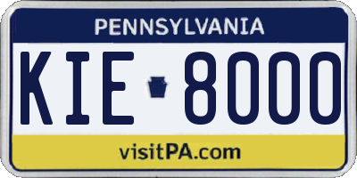PA license plate KIE8000