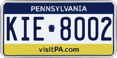 PA license plate KIE8002