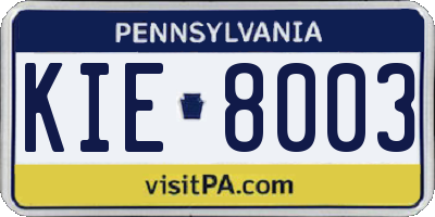 PA license plate KIE8003