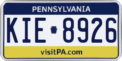 PA license plate KIE8926
