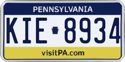 PA license plate KIE8934