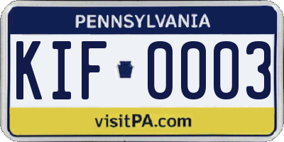 PA license plate KIF0003