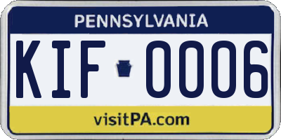 PA license plate KIF0006