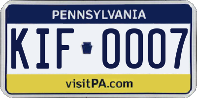 PA license plate KIF0007