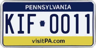 PA license plate KIF0011