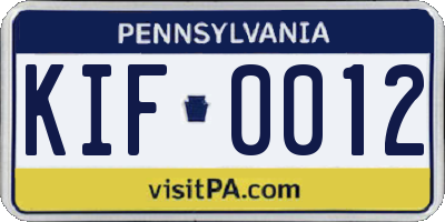 PA license plate KIF0012