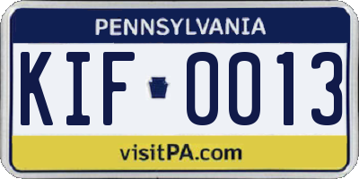 PA license plate KIF0013