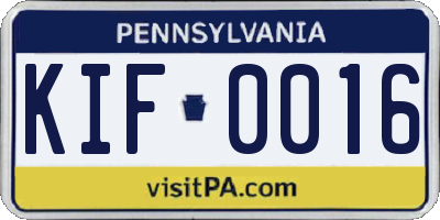 PA license plate KIF0016