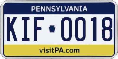 PA license plate KIF0018