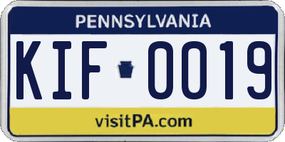 PA license plate KIF0019