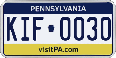 PA license plate KIF0030