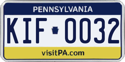 PA license plate KIF0032