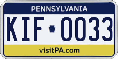 PA license plate KIF0033