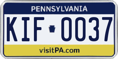 PA license plate KIF0037