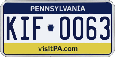 PA license plate KIF0063
